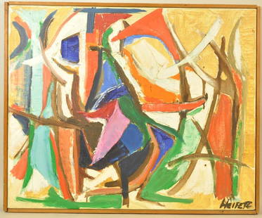 PAUL HEIFETZ (1927- 2010, 20TH CENTURY) ABSTRACT: Untitled (abstract color forms), ca.1950's. Oil on canvas,signed lower right. Dimension: H20" X W24" Condition: good Provenance: From the estate of Paul Heifetz, son of Yasha Heifetz