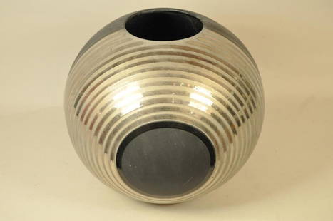 ABAGNI CERAMIC VASE: Dimensions: Diameter 13 1/2" x H 11 1/2" Condition: Chip to bottom, hairline crack to top. Provenance: From the estate of Paul Heifetz, son of Yasha Heifetz