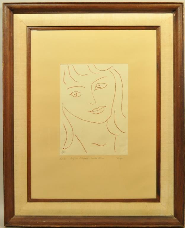 HENRI MATISSE ( FRENCH 1869 - 1954) PRINT: "Visage", Poésies Antillaises series in 1945/46. Original Lithograph, in sanguine, unsigned, (as normal) impression, edition 138/ 250 Publisher: Les Editions de Chene , 1946 & printed by : Mourlot Fr