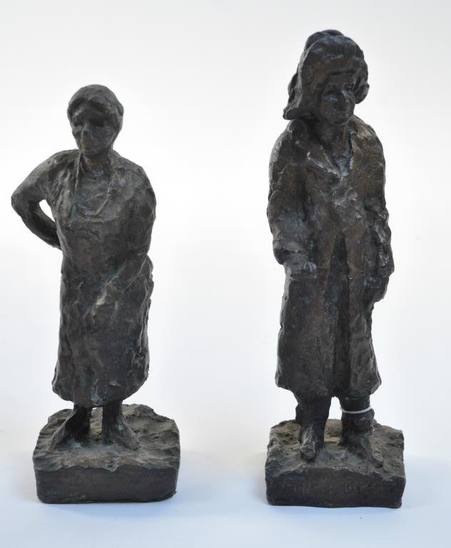 ARBIT BLATAS (LITHUANIAN 1908-1999) BRONZES: BEGGER & WOMAN Bronze, both signed Blatas 12 inside a square. Dimensions: begger H 14 1/4" x W 4 1/4" x D 4", woman H 13" x W4.5" x 4.5 Provenance: Arthur & Joe Robinson Collection, Harrison, New York
