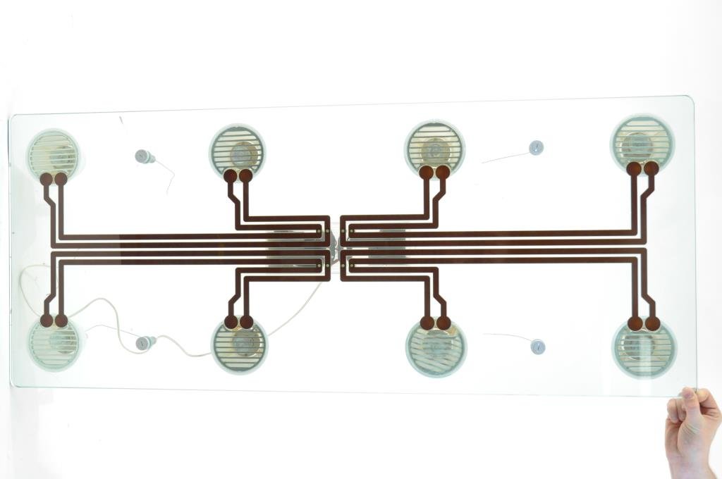 ANTONIO CITTERIO FOR FLOS LASTRA 8 HANGING LIGHT: By Antonio Citterio and Oliver Low for Flos, circa 1998 Dimensions: L 47 x W 19 1/2" x H 5 1/2" Condition: good, comes with all hardware