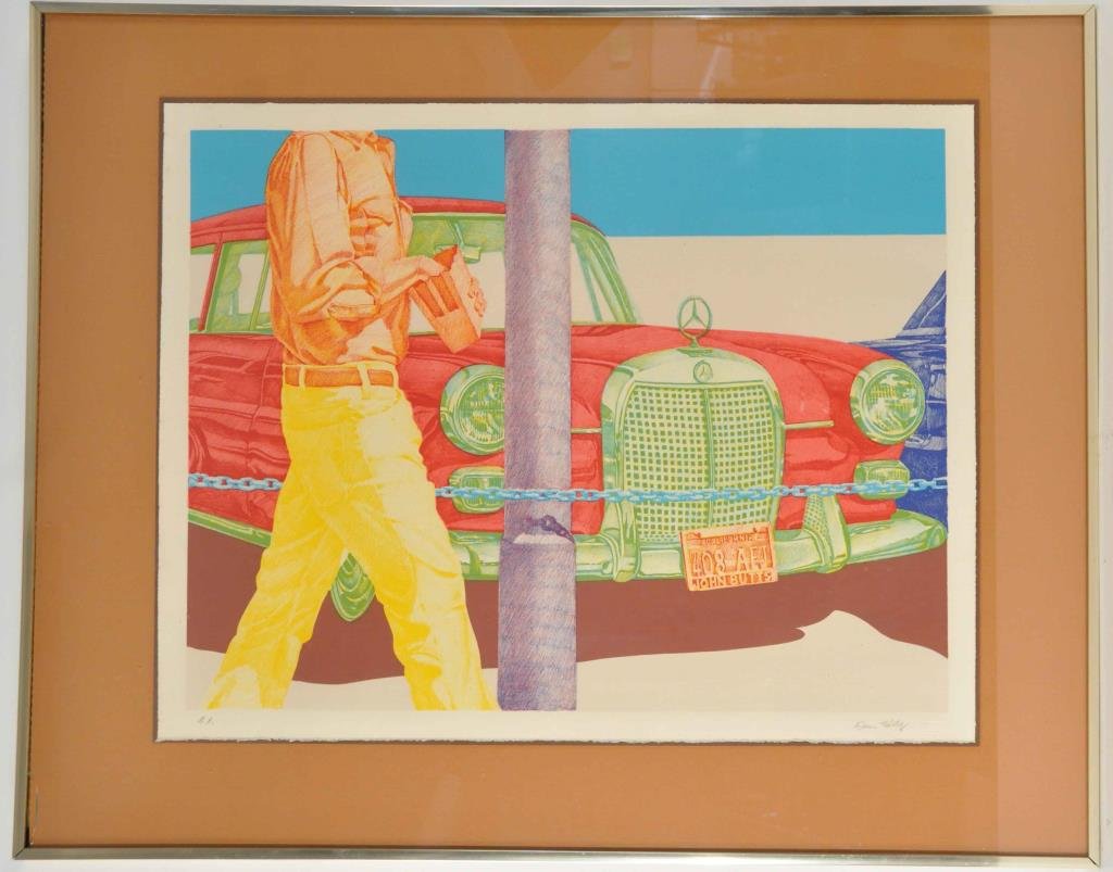 DON EDDY (AMERICAN 1944) MERCEDES PRINT 1972: "RED MERCEDES", 1972 Color lithograph, A/P lower left signed lower right Dimensions: H 22" x W 28.5, frame: H 32.5" x W 40.5" sight Condition: good