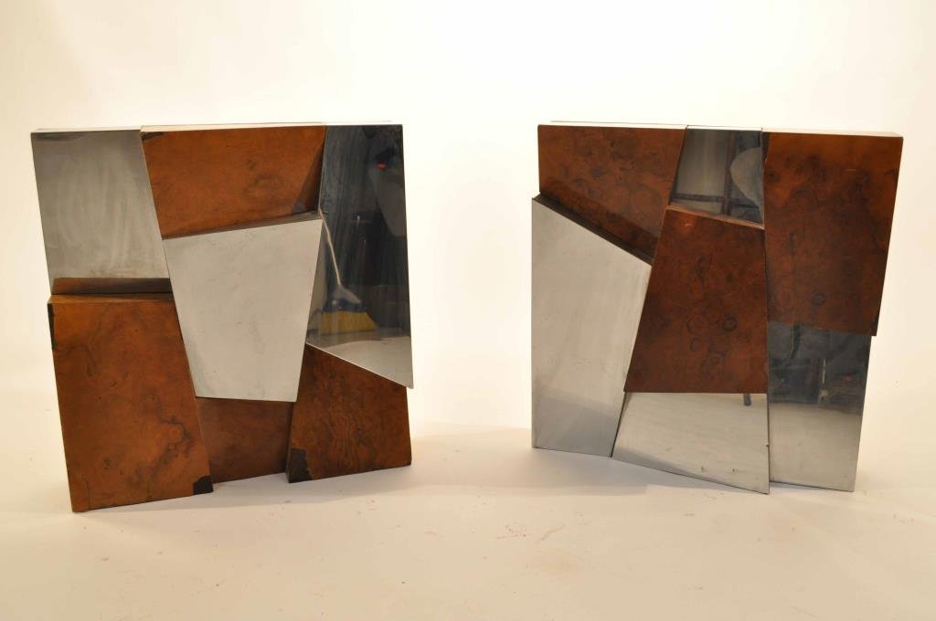 PAIR OF PAUL EVANS SCULPTURAL PANELS: For Directional Measurements: 19.75" H X 18.75" W X 4.5" D Condition: losses to veneer and scratches, As-Is