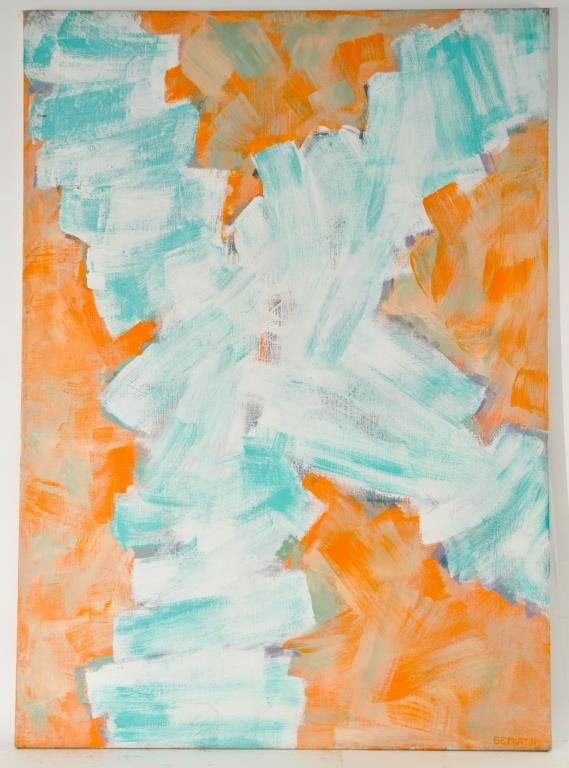 JACOB SEMIATIN ( IRISH /AMERICAN 1915-1992): Untitled (blue,green & white abstract) Oil on canvas, signed lower right Dimensions:H50" x W 34" Condition: good