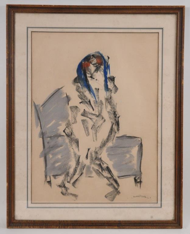 GOLDBLUM, (20TH CENTURY): Untitled (abstract figure), 1969 Color charcoal on paper, signed lower right Dimension: sight H 23" x W 17", framed: H 29.5" x W 23.5" Condition: good.