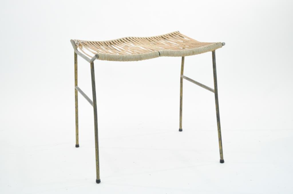BRASS AND ROPE STOOL MANNER OF ALAN GOULD: Dimensions: H 17 1/2" x W 19" x D 17 1/2" Condition: Overall very good