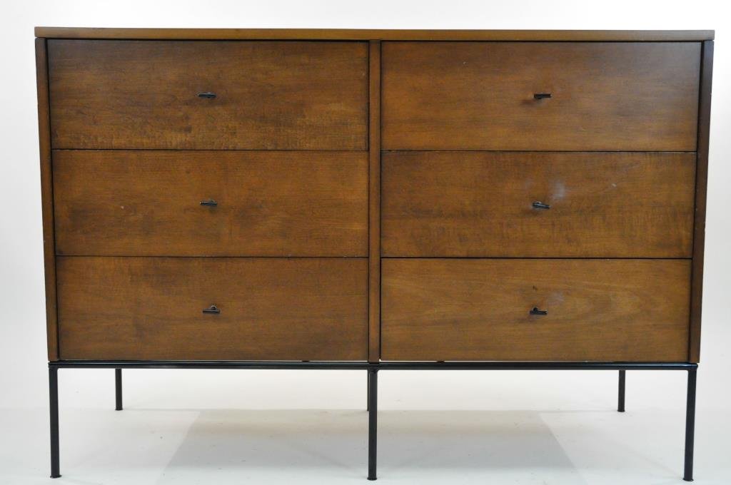 PAUL MCCOBB SIX DRAWER DRESSER: Dimensions: H 33" x W 48" x D 19" Condition: Overall very good, some light surface scratches, light wear to edges