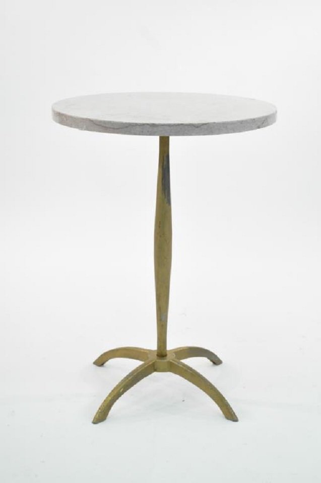 ITALIAN MARBLE TOP STAND IN MANNER OF GIO PONTI: Dimensions: H 22 1/4" x Diameter 16" Condition: Good condition