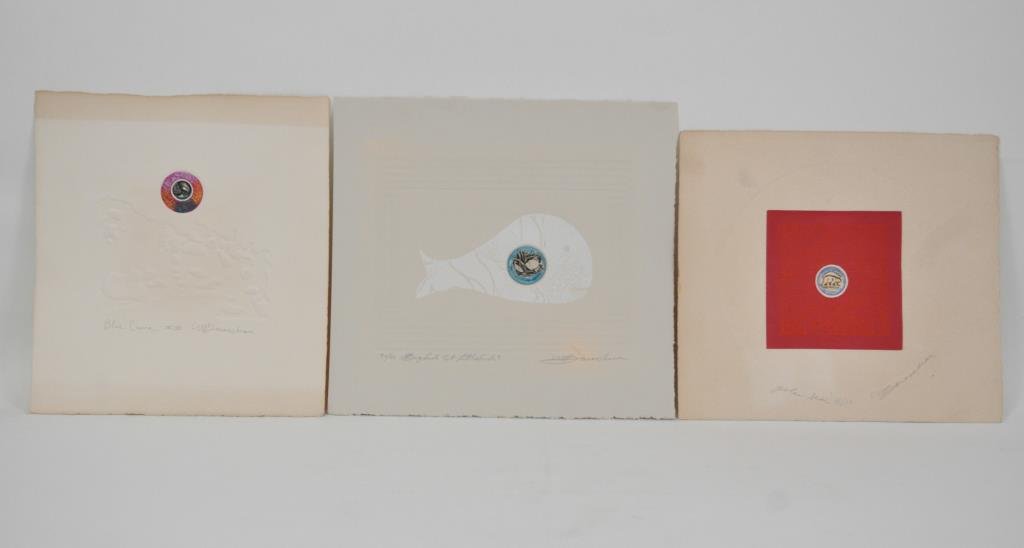 MARTIN BAROOSHIAN (AMERICAN 1929-): Blue Crane, ed.IV/ XV; Big Fish Eat Little Fish II, ed.30/60; & Polar Bear, ed.24/40, ca.1980's A group of three Intaglio color etching & aquatint, signed and numbered in pencil. Dimension: PS- H11" x