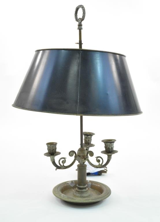 FRENCH BOUILLOTTE TABLE LAMP: Dimensions: H 24" x Diameter 15 1/2" Condition: Overall very good, some wax residue, untested