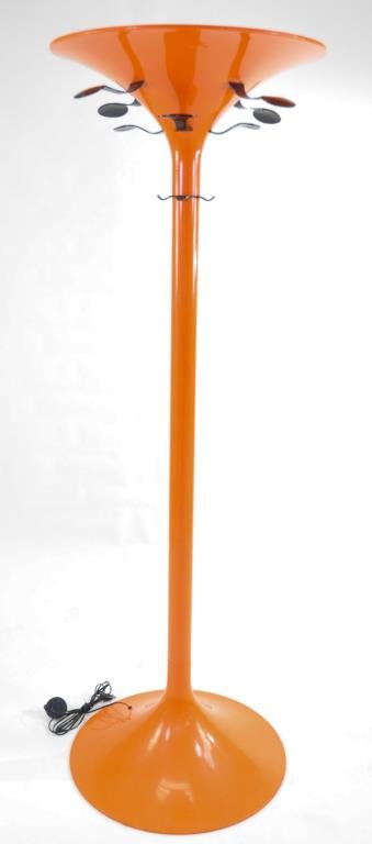 KARTELL POP ART FLOOR LAMP/COAT STAND: Plastic lamp with coat hangers,illustrated in "Op to Art". Unmarked. Dimensions: H 68" x Diameter 22 1/2" Condition: very light surface wear to base and top rim, in great vintage condition