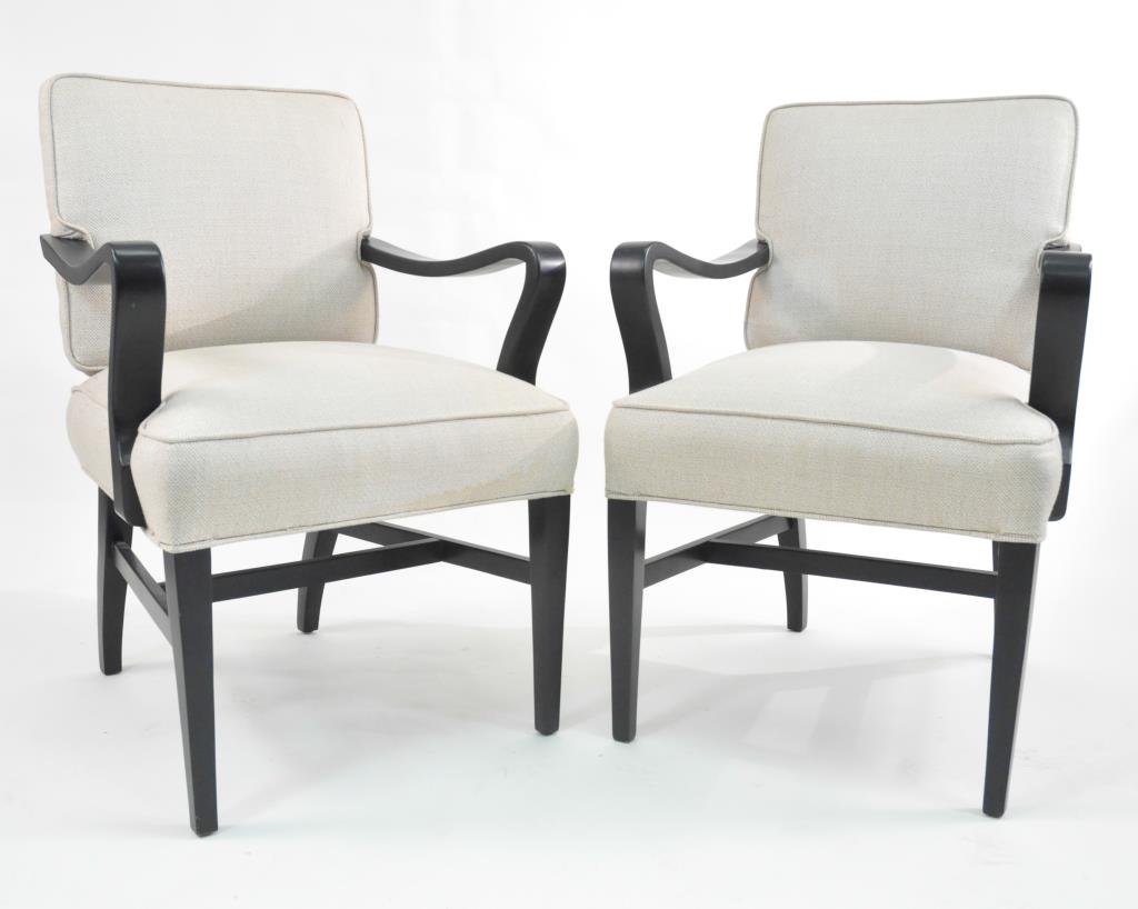 PAIR OF MID-CENTURY THONET CHAIRS: Dimensions: H 37" x W 24" x D 26" Condition: good, some small nicks to finish, fabric is in good shape