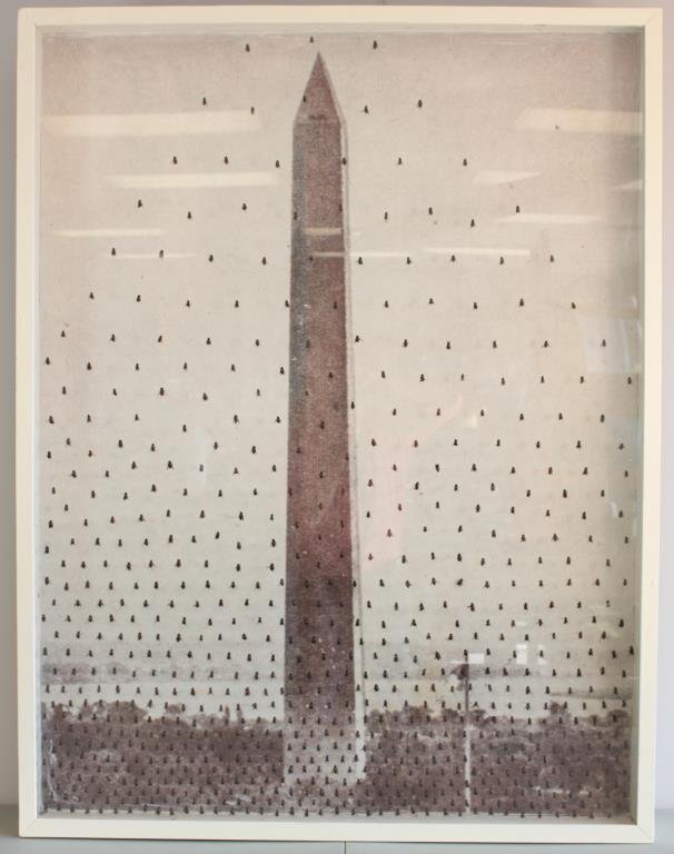 ERIC GOODE (AMERICAN 20TH CENTURY) 1989: Untitled (National Monument with mounted flies), 1989 Mixed media Dimensions H 49" X W 37.5" X D 4" Condition: Good Label: BESS CUTLER GALLERY, N.Y.C Provenance: From the collection of Marty Edelston,