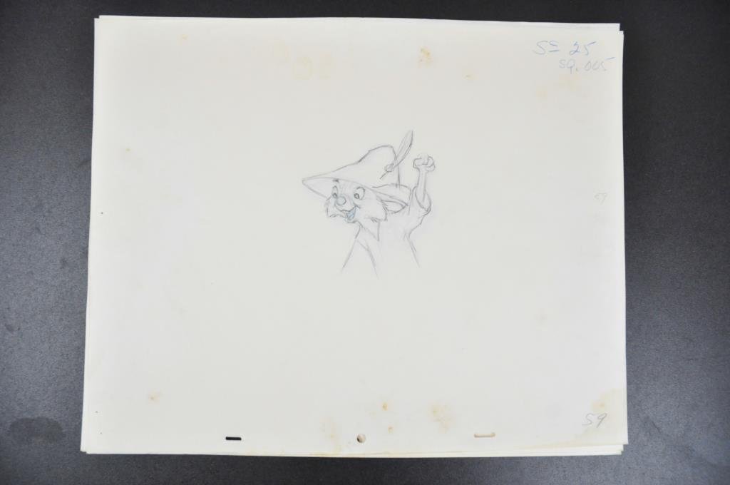 FRANK THOMAS 9 ORIGINAL ILLUSTRATIONS: From Disney's 'Robin Hood', character illustrations in pencil Condition: good Dimensions: H 12 1/2" x 15 1/4" Provenance: From the estate of illustrator Dan Hunn