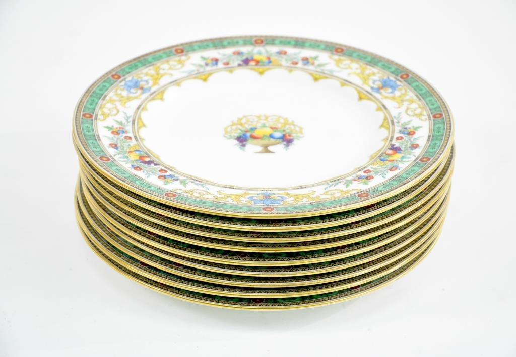 9 MINTON DINNER PLATES: Dimensions: 10 1/2" Diameter Condition: Very good. Only one has very light knife marks.