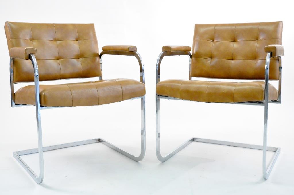 PAIR OF PATRICIAN ARM CHAIRS: Early 60s, out of High Point, North Carolina, representing the early years of the Patrician Company. The design is an adaptation of the Milo Baughman aesthetic, who was producing furniture in the very