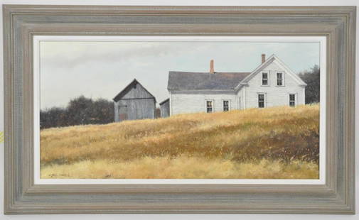 A .HALE JOHNSON ( 20TH/ 21ST CENTURY): "Summer House" Oil on panel, signed lower left Dimensions: framed H17 3/8 X W 30", panel H 12" x W 24" Condition: good