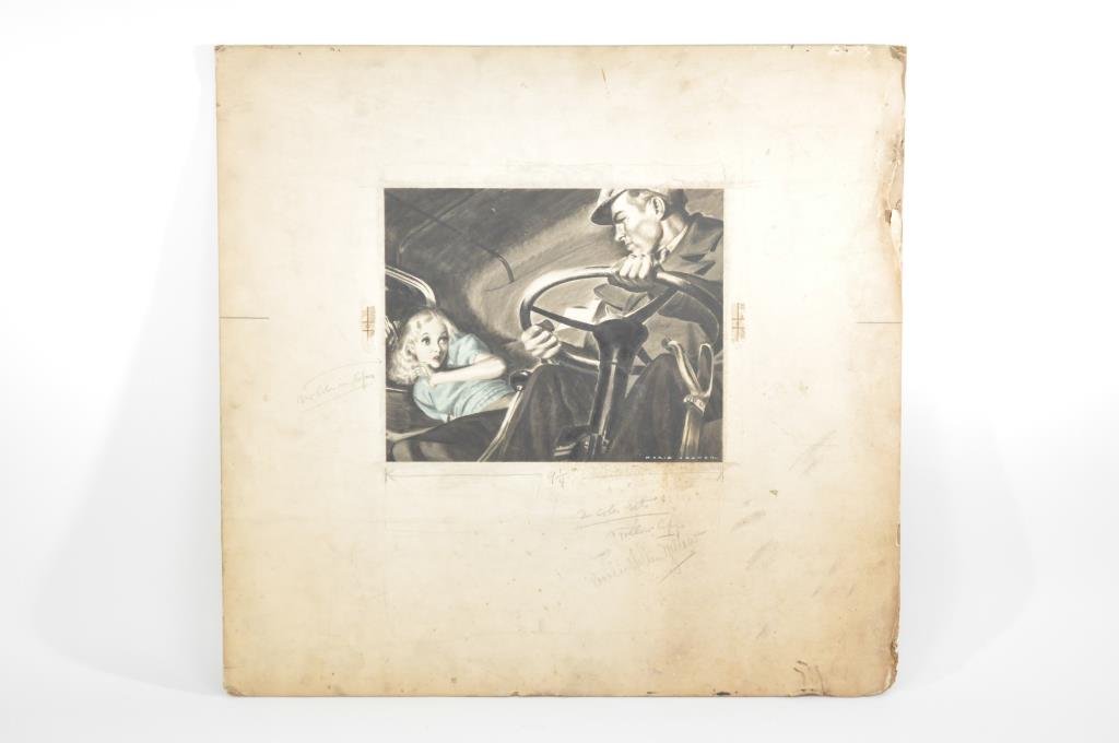 MARIO COOPER (MEXICAN/AMERICAN 1905 - 1995): Through Road, (Wilbur Damiel Steele) ca.1940 Watercolor on artist board, signed lower right Dimensions: H 22" X W 23", image size: 9 1/2" x 11 1/4" Condition: surface dirt, old tape marks. Provenance: