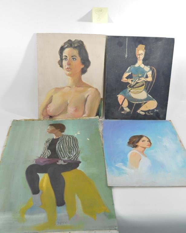 BRUCE HOWSON (AMERICAN 1913 -1989): A group lot of 5 vintage original portraits and figures of women. ca.1940's, 50's Oil on canvas and broad Dimensions: various sizes Condition: good to fair Provenance: From the estate of Bruce Howson,