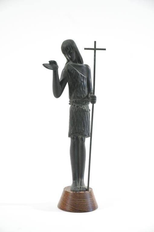 JEAN LAMBERT RUCKI (POLISH / FRENCH 1888 - 1967): "Joan of Arc"Bronze with wood base, signed on the back center LAMBERT - RUCKIDimensions: H 11" X W 4" X D 2"Condition: good