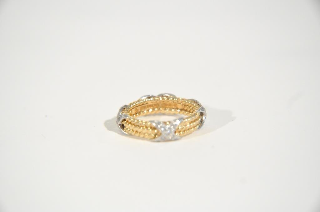 TIFFANY & CO SCHLUMBERGER 18K GOLD & DIAMOND RING: Jean Schlumberger for Tiffany & CO. 18K yellow gold, platinum and diamonds. Ring Size: 5.5Total Weight: 3.5 dwtCondition: Very good.