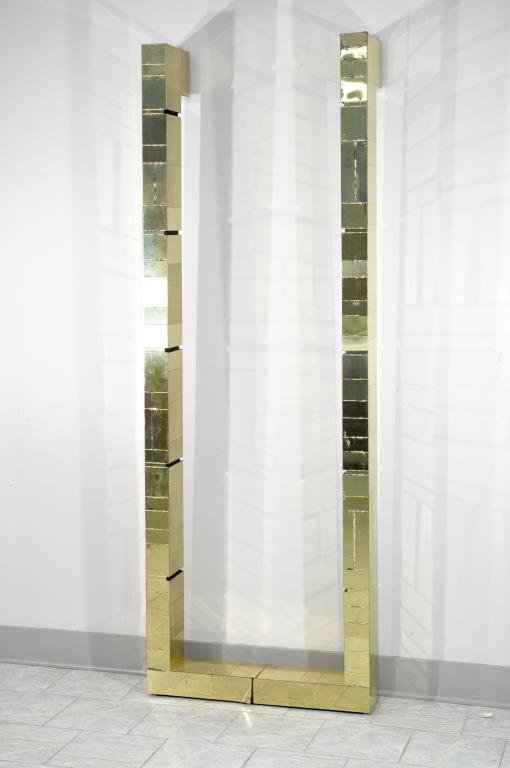 PAUL EVANS CITYSCAPE BOOKSHELF: Signed on side. Dimension: H 90.5" x W 32" x D 6"Condition: Needs repair. Corrosion throughout, separation on center bottom, no shelves.