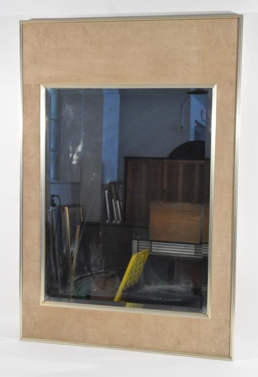 LA BARGE MIRROR: Suede with beveled edgesDimensions:(Frame) H42" x W 28.25"Condition: good