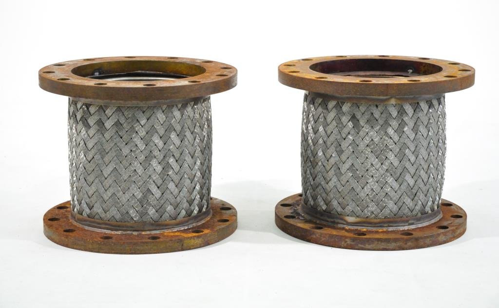 PAIR OF INDUSTRIAL SIDE TABLE BASES: Dimensions: H 13.25" x Diameter 16"Condition: good, industrial
