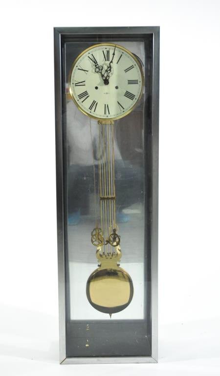 1970'S HOWARD MILLER WEIGHT DRIVEN CLOCK: Dimension: H 42.5 x W 13" x D 7"Condition: Good Condition, has weights and key