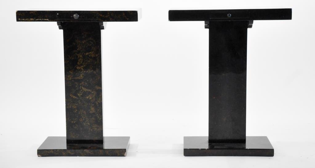 LACQUERED SIDE TABLES IN THE MANNER OF SPRINGER: Attributed to Karl SpringerDimensions: H 21 1/4" W 17" D 9"Condition: Good