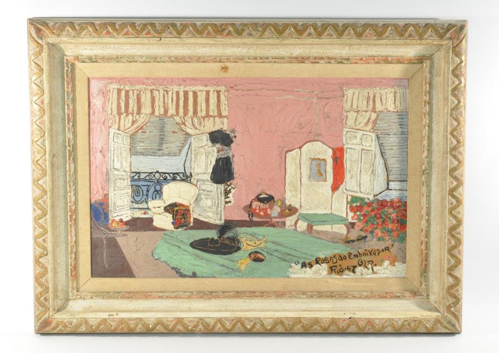 GLADYS LODYD ROBINSON (AMERICAN 20TH CENTURY): Titled: "Rio Hotel Room" C. 1950Dimension: Frame: H 27" X W 37" Sight: H 17.5" X W 27.5"Provenance: From the estate of Rosemary Clooney & Jose Ferrer