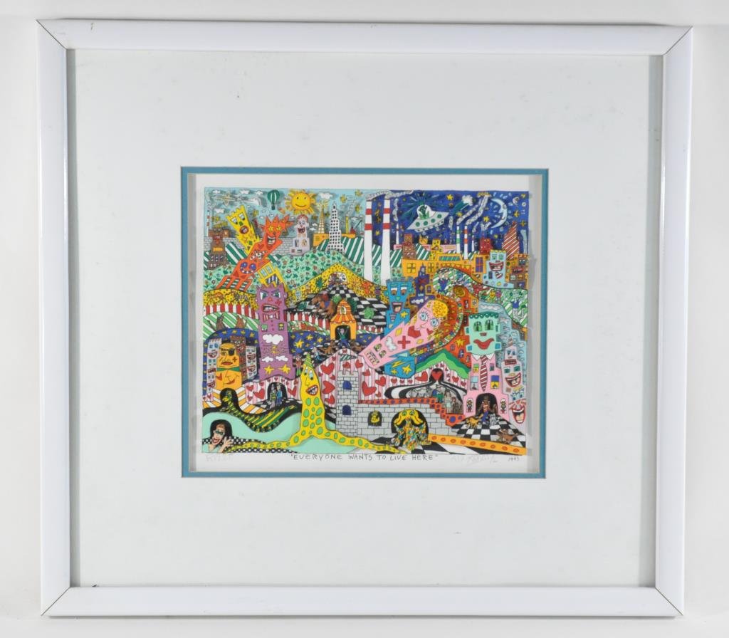 JAMES RIZZI (AMERICAN 1950 - 2011): "Everyone wants to live here", 19933 D - serigraph on paper, signed lower left, title in the middle, edition. lower right A/P XXXVII /L and the year. Dimension: Frame: H 22" x W 23.5 (sight) H11" x W