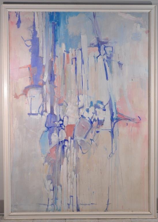 JULIO RACIOPPI (ARGENTINIAN, 1937-) ABSTRACT O/C: Untitled ( abstract colors), ca.1960's/ 70's Oil on canvas, signed lower rightDimension: Framed H78.5 x W 56.5, canvas H 75" x W 53"Condition: good, surface dirt to the frame.