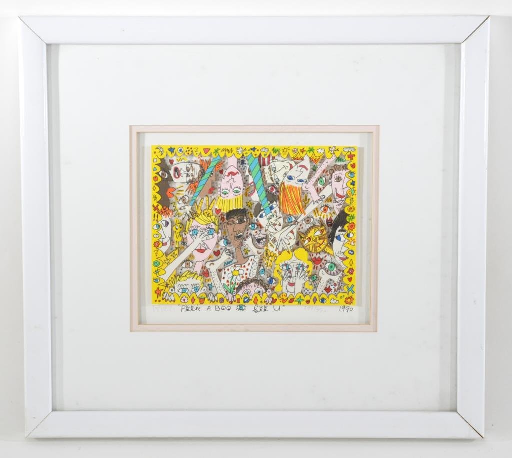 JAMES RIZZI (AMERICAN 1950 - 2011): "Peek a boo I see u", 19903 D - serigraph on paper, signed lower left, title in the middle, edition. 299/35, lower right the year. Dimension: Frame: H 16" x W 17.5 (sight) H 7.5 x W 9"Condition: good,