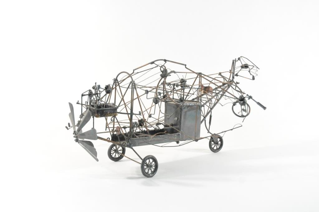 BRUCE SALINGER HELICOPTER WIRE SCULPTURE: Dimensions: H 10" X W 23" X D 23"Condition: good