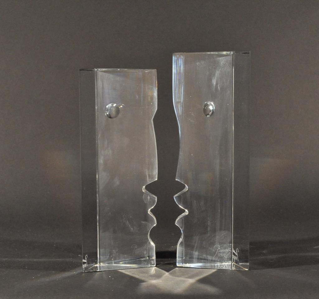 BACCARAT ROBERT RIGOT CRYSTAL FACE SCULPTURES: Dimensions: H 10.25" X W 3" X D 3.5"Condition: good