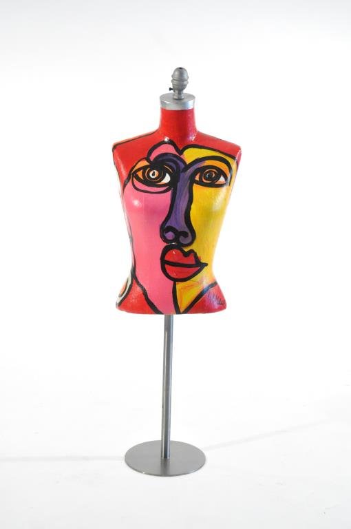 PETER KEIL PAINTED MANNEQUIN: Signed P. Keil bottom right, accented by traditional vibrant Keil colorsDimensions: 42" X W 14" X D 9"Condition: good
