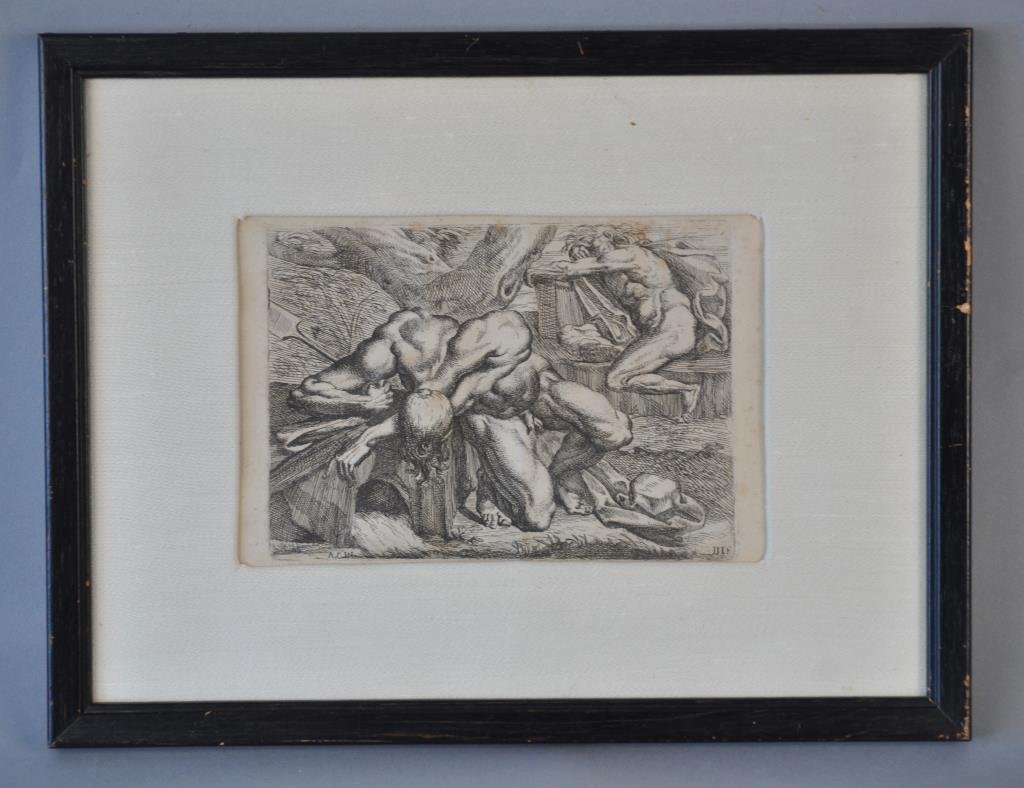 AGOSTINO CARRACCI (1557 -1602): Dimensions: Framed: H 10" X W 13" Dimensions: Sight: H 5" X W 7.5"Condition: Good, chips to frame.