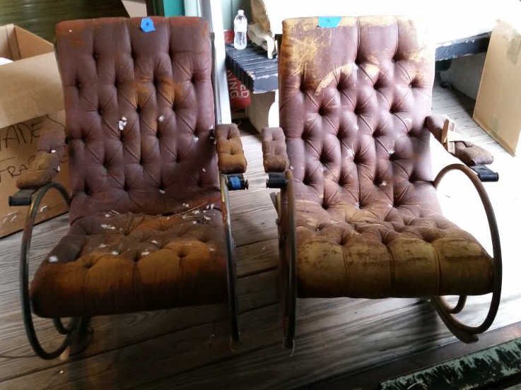 PAIR OF WOODARD ROCKING CHAIRS: Dimensions: H 37" x W 27.25" x D 33"Condition: as is needs major repairONSITE WAREHOUSE AUCTION, ITEMS MUST BE PICKED UP WITHIN 7 DAYS AFTER THE AUCTION, ALL ITEMS LEFT PAST THAT DAY WILL BE ABANDONED