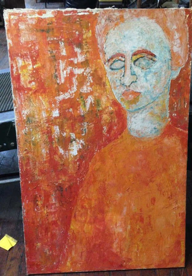 ELLEN SCHIFFRIN MID-CENTURY O/C PAINTING: Dimensions: H 40" x W 26"Condition: fairONSITE WAREHOUSE AUCTION, ITEMS MUST BE PICKED UP WITHIN 7 DAYS AFTER THE AUCTION, ALL ITEMS LEFT PAST THAT DAY WILL BE ABANDONED