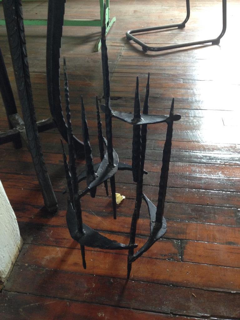 DAVID PALUMBO BRUTALIST IRON MENORAH: Dimensions: H 22" x W 10" x D 10"Condition: goodONSITE WAREHOUSE AUCTION, ITEMS MUST BE PICKED UP WITHIN 7 DAYS AFTER THE AUCTION, ALL ITEMS LEFT PAST THAT DAY WILL BE ABANDONED