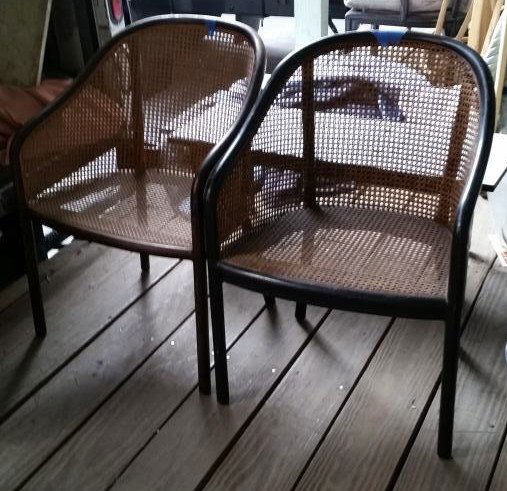 PAIR OF CANED CHAIRS BY WARD BENNETT: Dimensions: H 32.5" x W 23" x D 23"Condition: fairONSITE WAREHOUSE AUCTION, ITEMS MUST BE PICKED UP WITHIN 7 DAYS AFTER THE AUCTION, ALL ITEMS LEFT PAST THAT DAY WILL BE ABANDONED