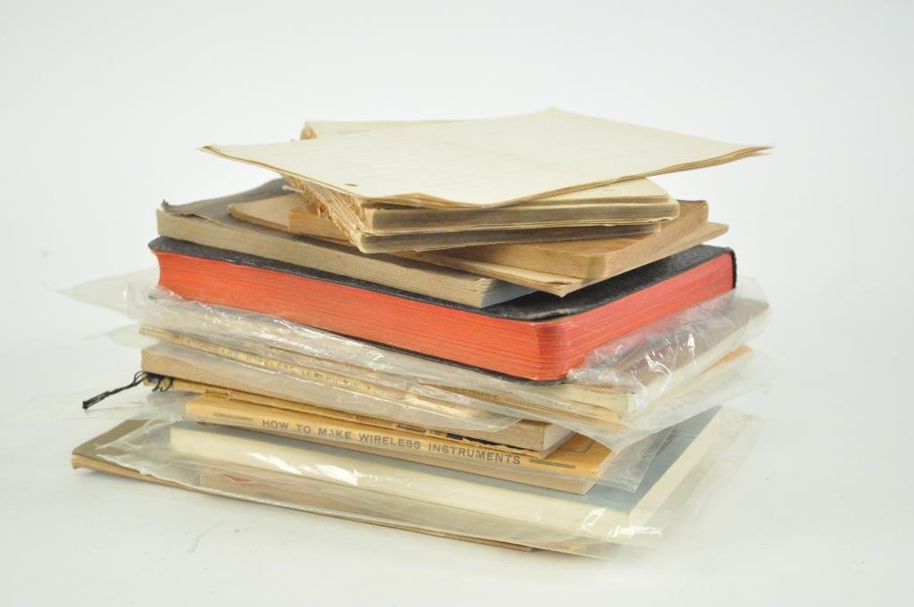 EARLY TELEGRAPH AND ELECTRIC RADIO BOOKS ETC: 18 BOOKLETS including: Audels Easy Lesson in Wireless Telegraphy 1917, Radio Apparatus Catalog No 22, Early book on telegraph construction & apparatus (missing pages and binding), How to Make Wireless