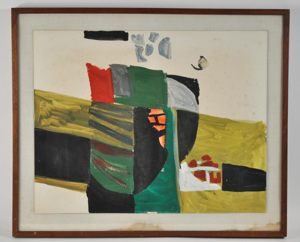 ATTR TO KARL MANN WATERCOLOR ABSTRACT PAINTING: Untitled (abstract colors)Watercolor on paper, unsigned Dimensions: Frame: H 24.75" x W 30" Sight: H 23.5" x W 28.75"Condition: foxing, surface dirt