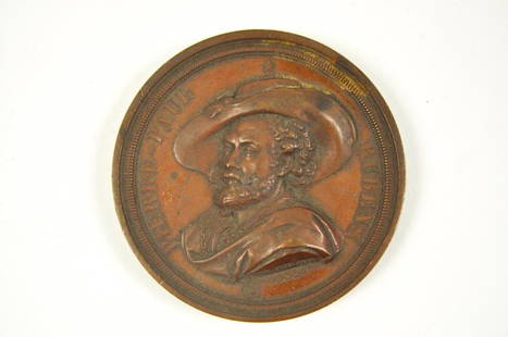 1840 PIERRE-PAUL RUBENS MEDAL: Medal depicting Pierre-Paul Rubens, issued in Antwerp (Anvers), Belgium, 1840. Designed by Laurent Joseph Hart.Dimensions: D 2.75"Condition: Good