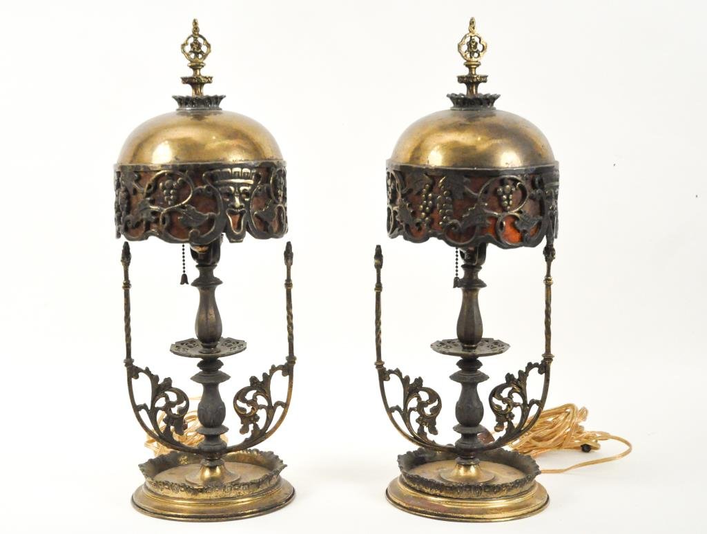 OSCAR BACH BRONZE & MICA TABLE LAMPS: Dimensions: 20" H x 7.5" W Condition: Good