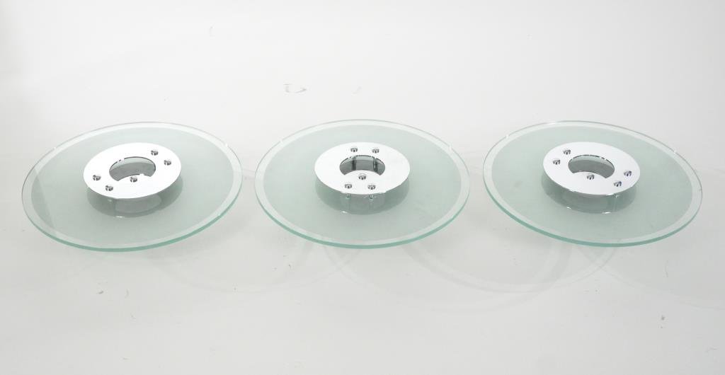SET OF 3 ITALIAN GLASS LIGHT FIXTURES: Modernist with frosted glass. 1/4" glass Dimensions: H 5" x D 19" Condition: Very good, needs wiring and socket.