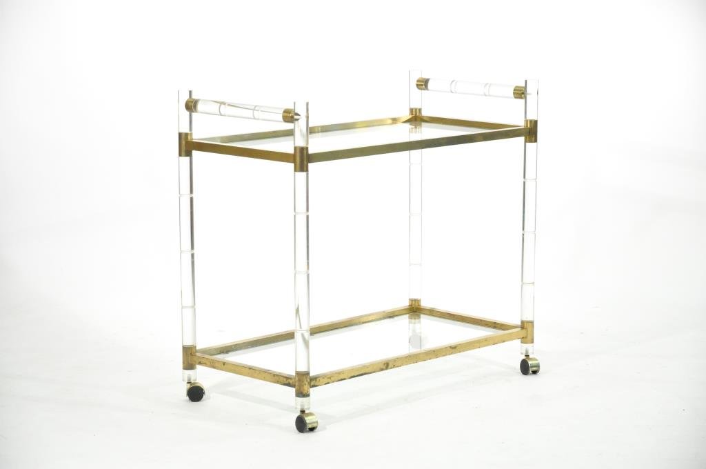 CHARLES HOLLIS JONES TEA CART: Dimensions: H 33" x W 38" x D 19"Condition: Light pitting to metal, age appropriate.