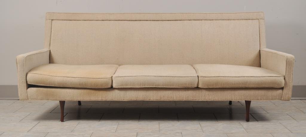 PAUL MCCOBB MID-CENTURY SOFA: Dimensions: H 33" x L 80" x D 34"Condition: staining to upholstery, hard cushions