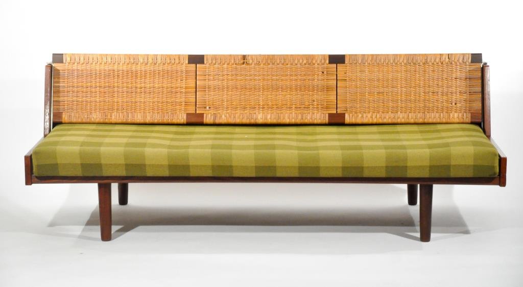 HANS WEGNER DAYBED: Dimensions: H 27" x W 78" x D 35"Condition: overall good, some losses to caning back, light wear to edges